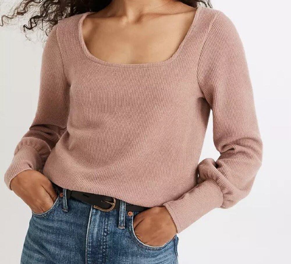 Madewell Sweater Womens Ottoman Rib Square Neck Top Mauve Boho Fairy Mb170
